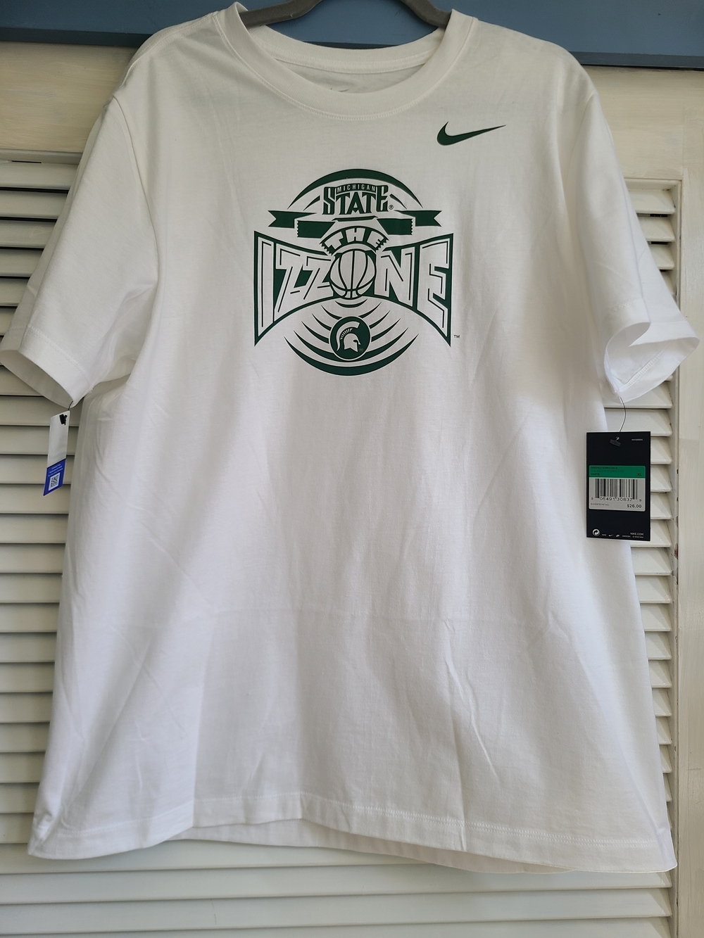 Nike White Crewneck Tee with Gray Swoosh and Text